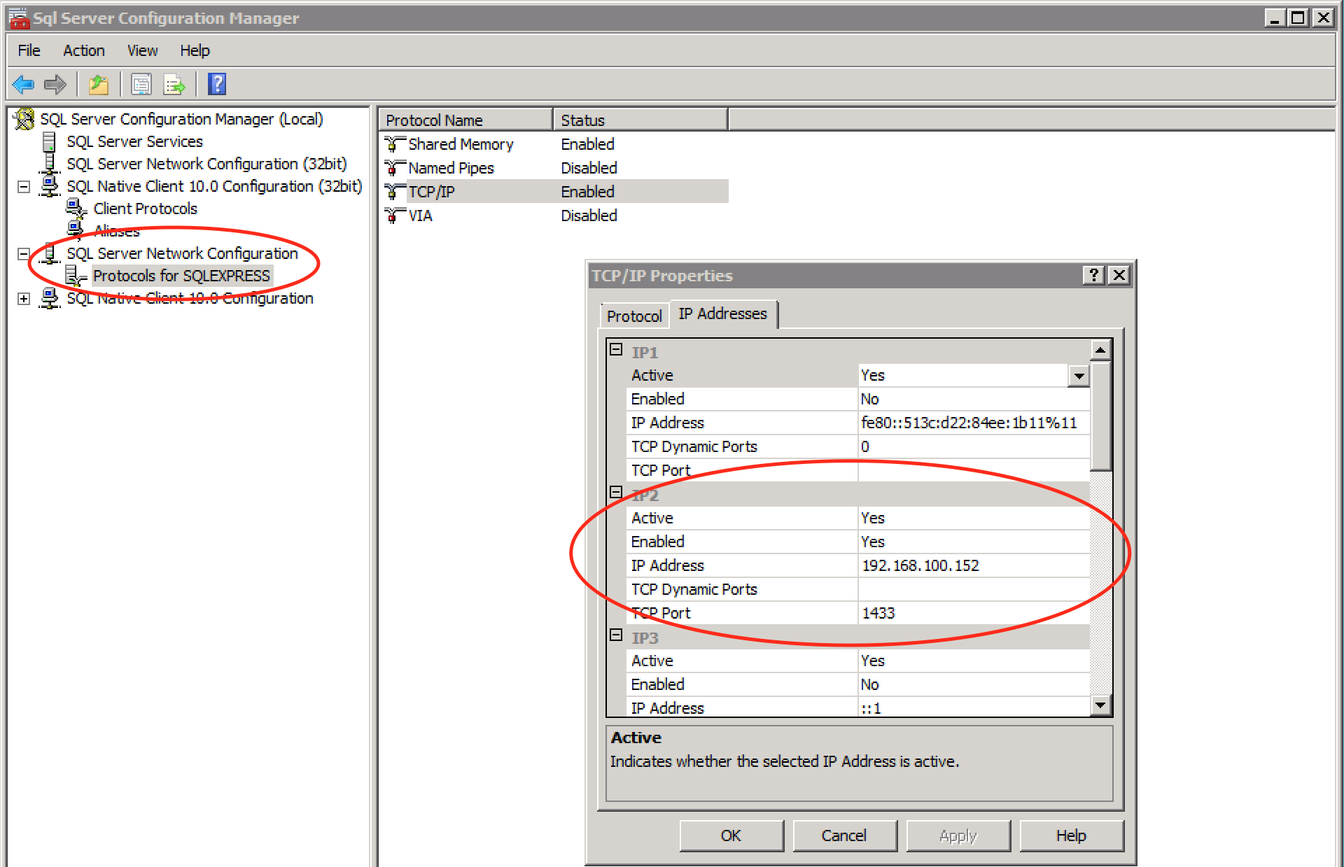 MS SQL TCP IP Settings
